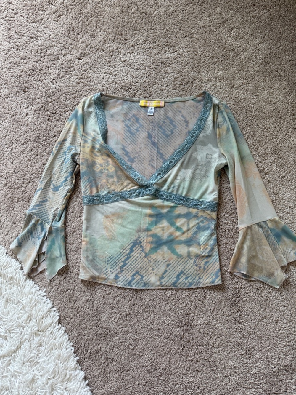 Urban Outfitters Multicolor Pastel V-Neck Lace Trim Blouse